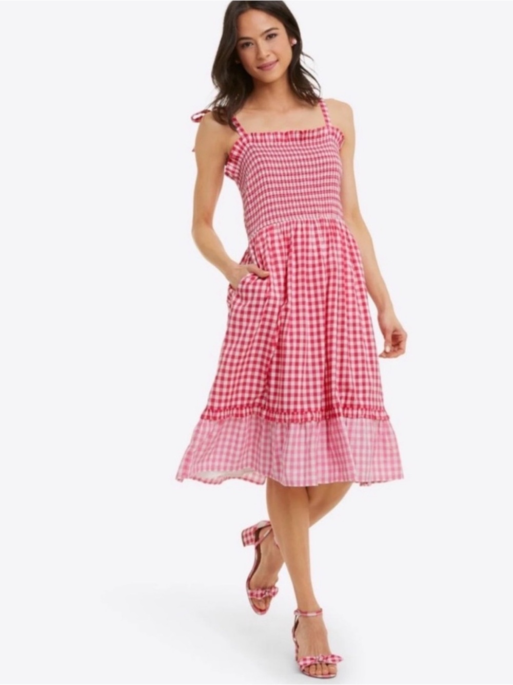 Draper James Midi Pink Gingham Dress XS